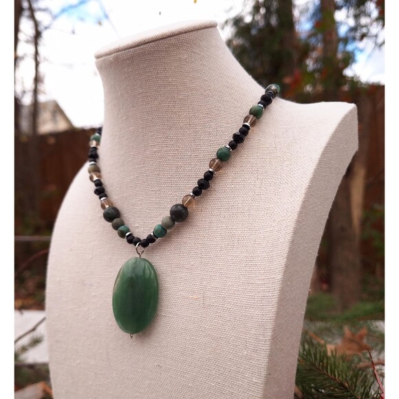 Gemstone Beaded Pendant Necklace | Bohemian Goth Necklace | Whimsigoth - Picture 4 of 9